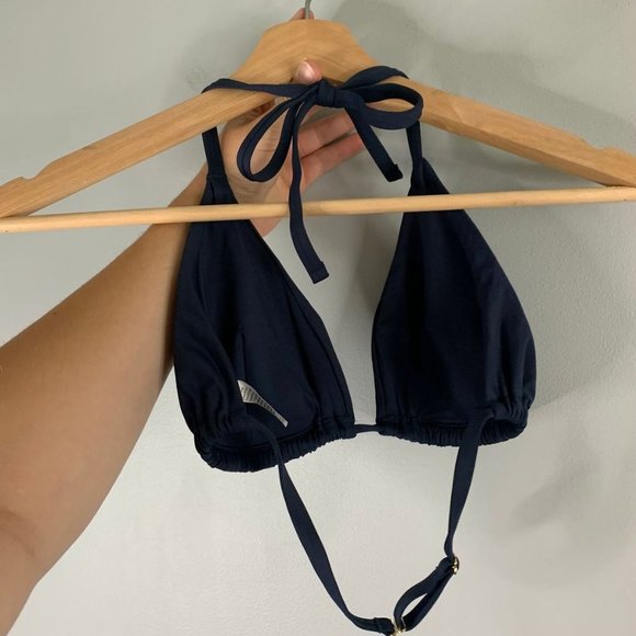 Spanx Swimwear Triangle Bikini Adjustable Built-in Bra Top  M Medium Navy Blue - Picture 3 of 6